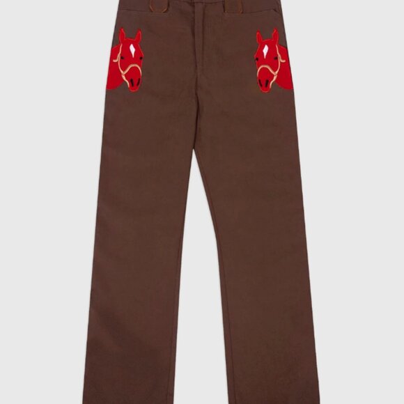 🔥 RARE UUUNTLD Horse Embroidered Brown Trousers 🔥 - Picture 2 of 3